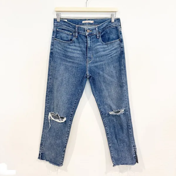 Levis Jeans Size 30 Blue Split Decision High Rise Straight‎ Denim Distressed 90s - Image 3