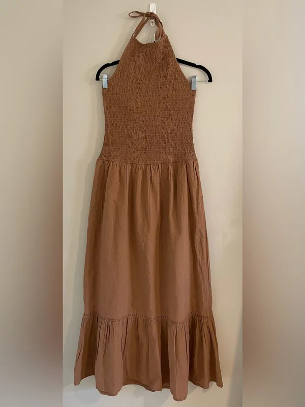 And Now This Smocked Halter Maxi Dress, Brown, Size M, NWOT - Image 3