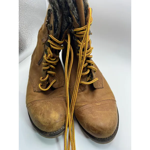 Steve Madden Lace Up Combat Boots Women's 8 Cognac Knit Cuff Hiking Boots - Image 4