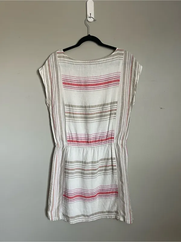 LOFT | White Striped 100% Linen Drawstring Waist Mini Dress Sz S - Image 5