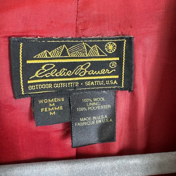 Eddie Bauer Vintage Red 100% Wool Lined Pea Coat Made In USA Women's Size Medium - Image 5
