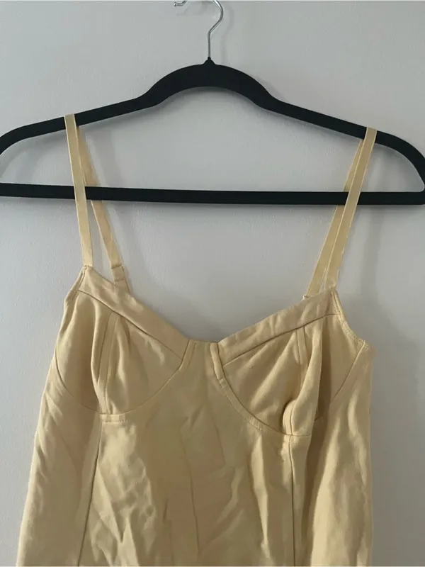 Forever 21 Yellow Milkmaid Mini Slip Dress Small Coquette Corset Sleepwear - Image 2