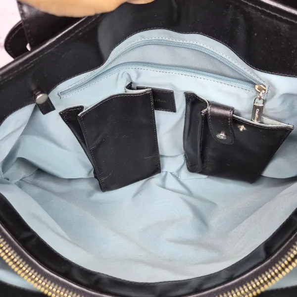 Cole Haan Black Leather Shoulder Bag Tote Purse Contrast Stitch Buckle Accent - Image 6