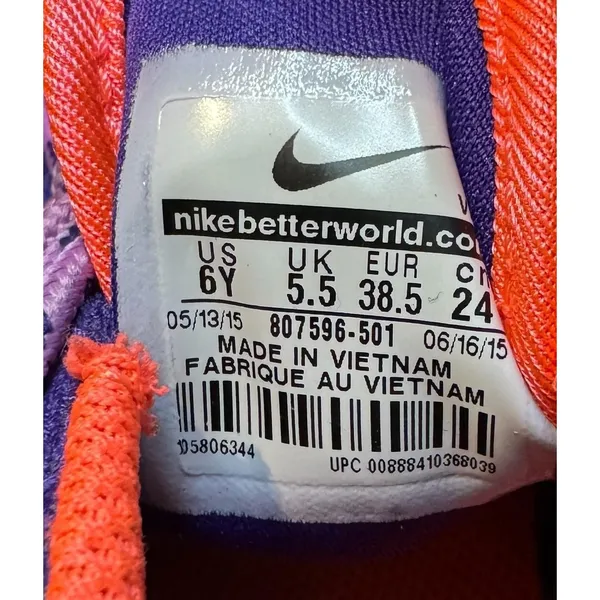 Nike Running Shoes Youth Size 6Y Purple‎ Pink Blue Athletic 807596-501 Sneakers - Image 8