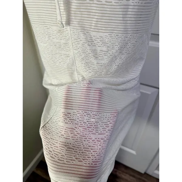 Portocruz White Lace Stripe V-Neck Swim Cover Up Dress Keyhole Back Small‎ - Image 3