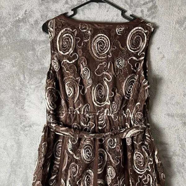 Vintage Y2K Brown Textured Tulle Babydoll V Neck Sleeveless Dress‎ Boho Indie LG - Image 5
