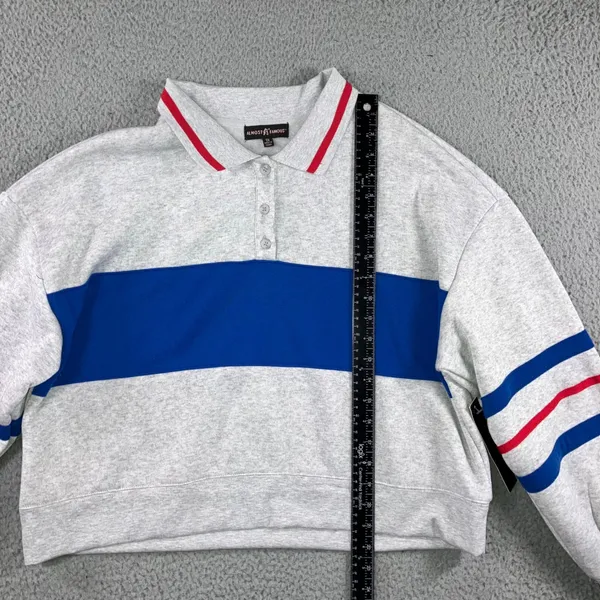 Rugby Polo Sweatshirt Women 1X Gray Blue Red Stripe Cropped L/S Soft‎ Sporty - Image 5
