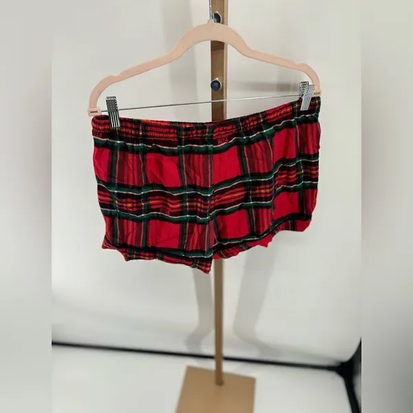 PINK Victoria's Secret Plaid Drawstring Pajama Shorts Size Large Red - Image 6