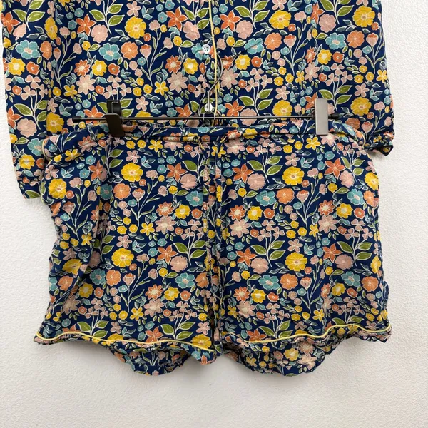 Crafted by Mahogany Pajamas Womens XL Blue Floral Print Cotton Short Sleeve Set - Image 3