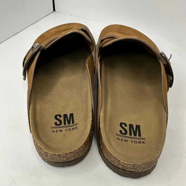 SM New York Brynlee Suede Clog Mules Sz 10 Tan Buckle Boston Style Slip On - Image 6