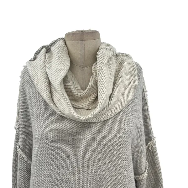 Free People Beach Gray Cowl Neck Split Back Oversized Sweatshirt Size Medium‎ - Image 4