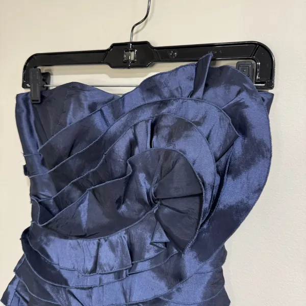 BCBGeneration Womens Flower Ruffle Strapless Cocktail Dress Blue Size 2 XS - Image 3