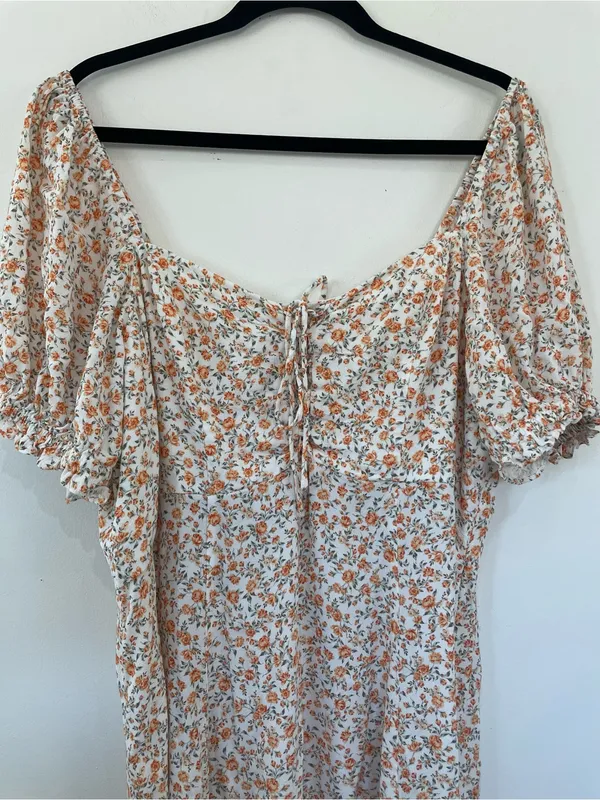 EVER NEW CURVE Plus Size Floral Midi Dress 18 Puff Sleeve Side Slit Smocked Back - Image 4