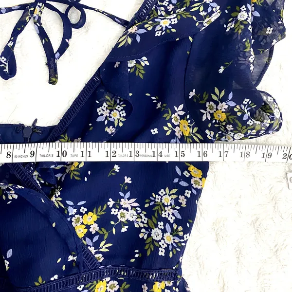 Lulus Spring Sweetheart Navy Blue Floral Flutter Sleeve Mini Dress S - Image 8