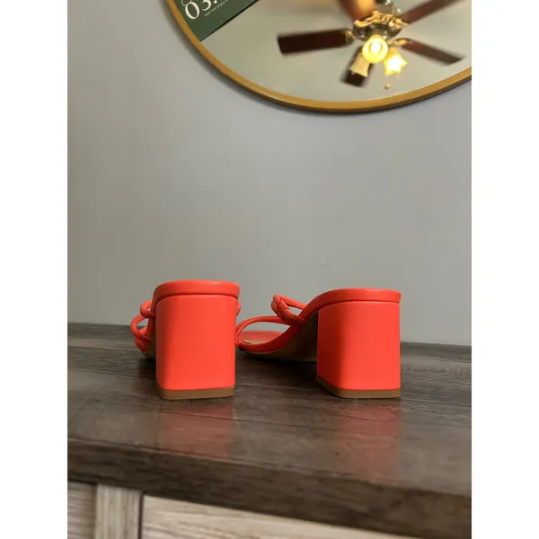 A New Day Women Orange Strappy Block Heel Square Toe Slide Sandals Size 8 - Image 3