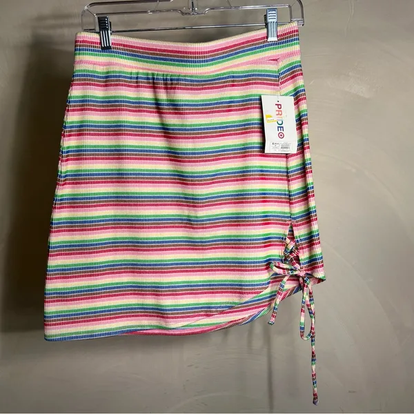 Target Pride Women's Asymmetrical Rainbow Striped Pull On Casual Mini Skirt|Sz:M - Image 3
