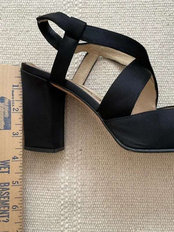 Vintage 90s Womens Satin Square Toe Ballerina Style Heels Size 7.5 Black - Image 7