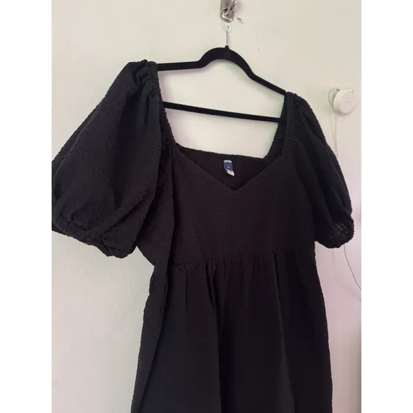 Old Navy Black Textured Puff Sleeve Babydoll Dress Size XL - Image 3