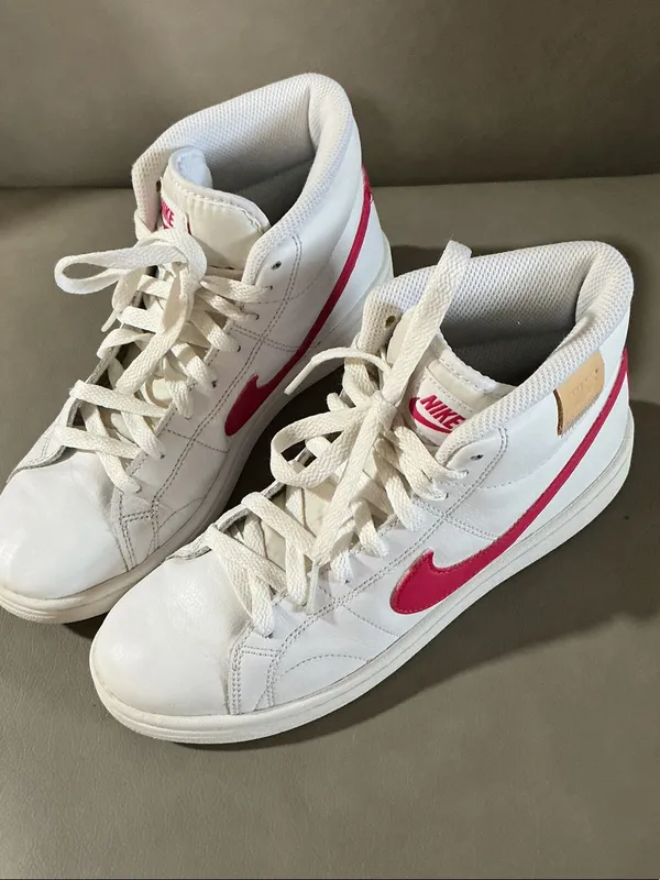 Nike Women's White Sneakers with Pink Swoosh High-Top - Image 5