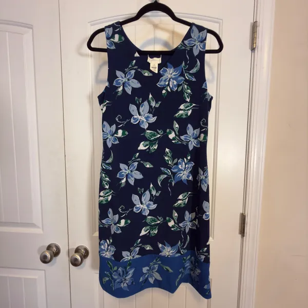 Magnolia Grace Womens M Navy Blue Floral Sleeveless V-Neck Shift Dress WGK70307 - Image 2
