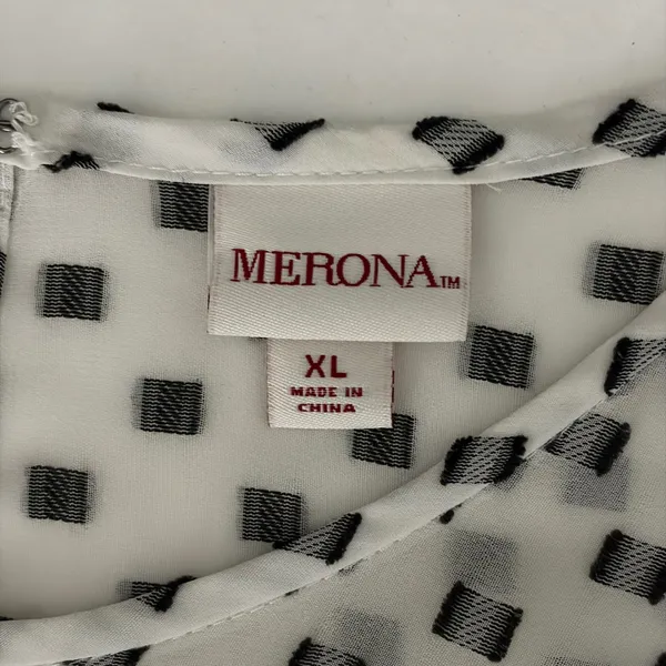 Merona Womens XL White Black Geometric Dot Babydoll Blouse Balloon Sleeve Cottagecore - Image 7