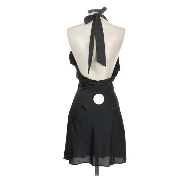 NIA Black Satin Plunge Halter Mini Dress Small Open Back Y2K Indie - Image 6