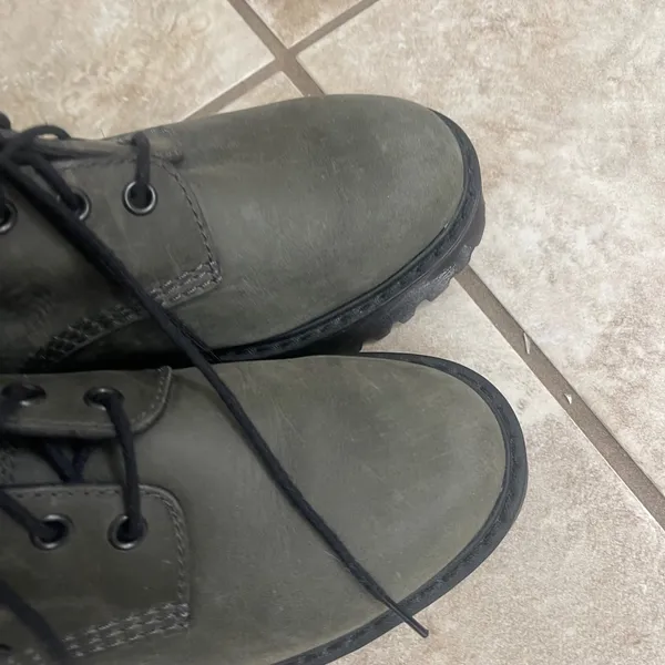 Dr Martens Shriver Hi Olive Green Leather Platform Block Heel Boots Womens 8 - Image 7