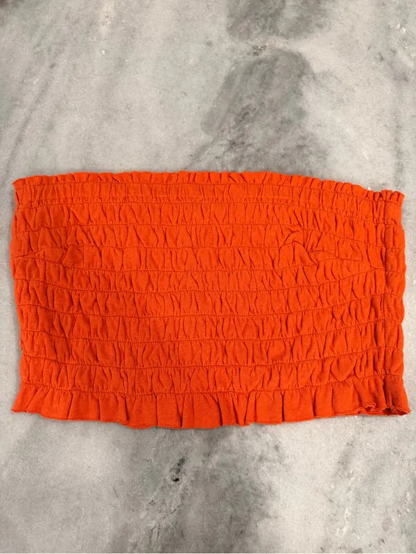 NWOT Free People Beach Size L Orange Smocked Linen Blend Strapless Tube Top - Image 4