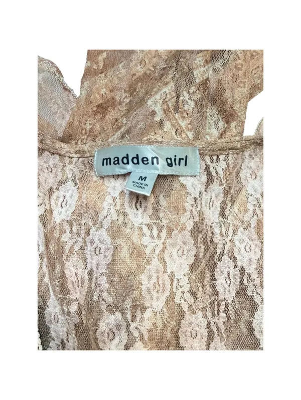 Madden Girl Sheer Lace Long Sleeve Top Brown Y2K Boho Floral Blouse Size M - Image 3