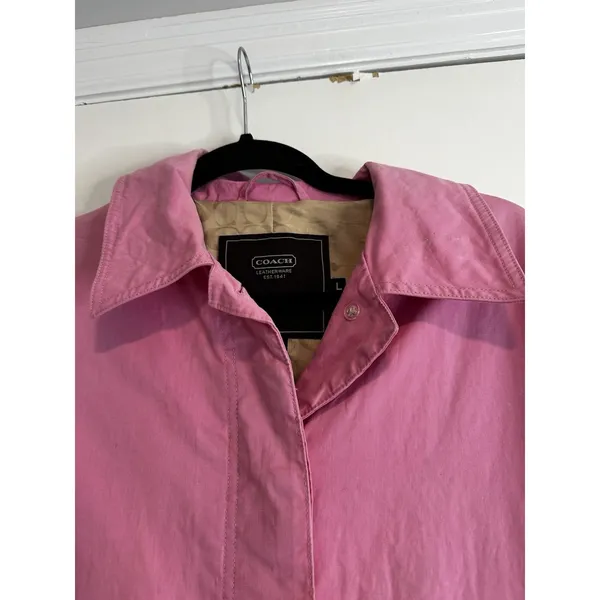 Coach Bubble Gum Pink Sz: L Single Breast Button Trench Coat. Lined w/ Logo - Image 11