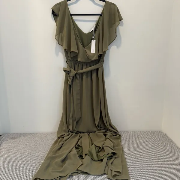 Baltic Born Womens Katya Ruffle Maxi Dress | Dusty Olive In Green XS - Image 3
