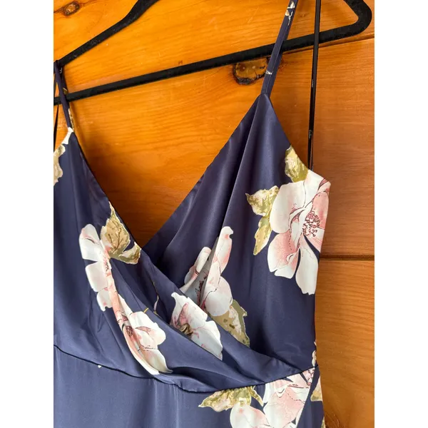 NWT Lulus Radiant Occasion Navy Blue Floral Satin A-Line Maxi Dress Cruise Sz M - Image 6