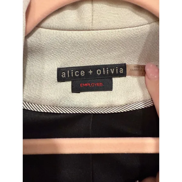 Alice + Olivia Employed Cropped Tuxedo Blazer Black Cream Shawl Collar Size 4 - Image 3