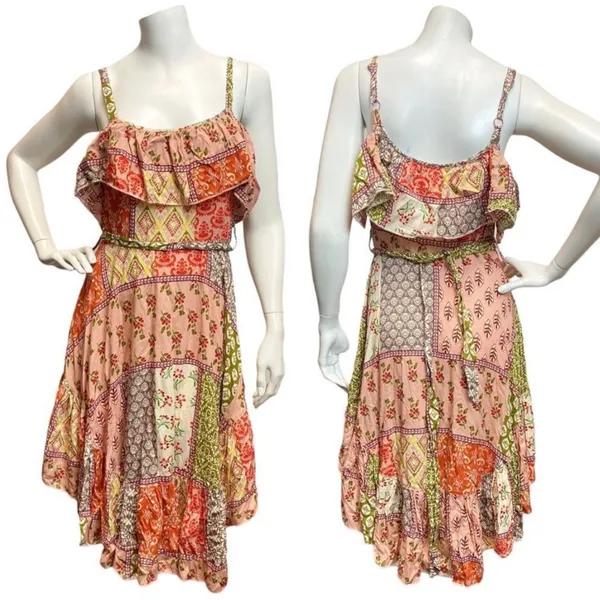 Abel The Label‎ Patchwork ruffle Boat Hem Summer Sundress Flowy Small Dress - Image 2
