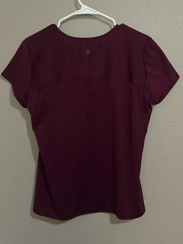 Athleta Burgundy Heathered Scoop Neck Short Sleeve Athletic Shirt Womens Size XL - Image 4