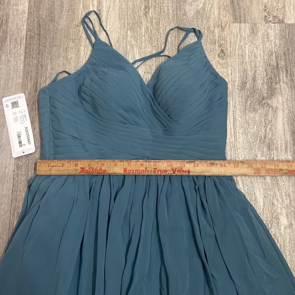 Azazie Jeanna Bridesmaid Dress Bermuda Blue Chiffon Pleated Strappy Back A8 NEW - Image 7