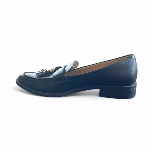 DUNION Women's Bertha Vegan Black Leather Tassel Detail Low Heel Loafer 7 - Image 4
