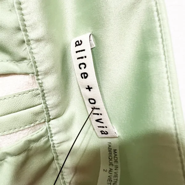 Alice + Olivia Faux Vegan Leather High Waisted Mini Shorts Soft Green 2 - Image 2