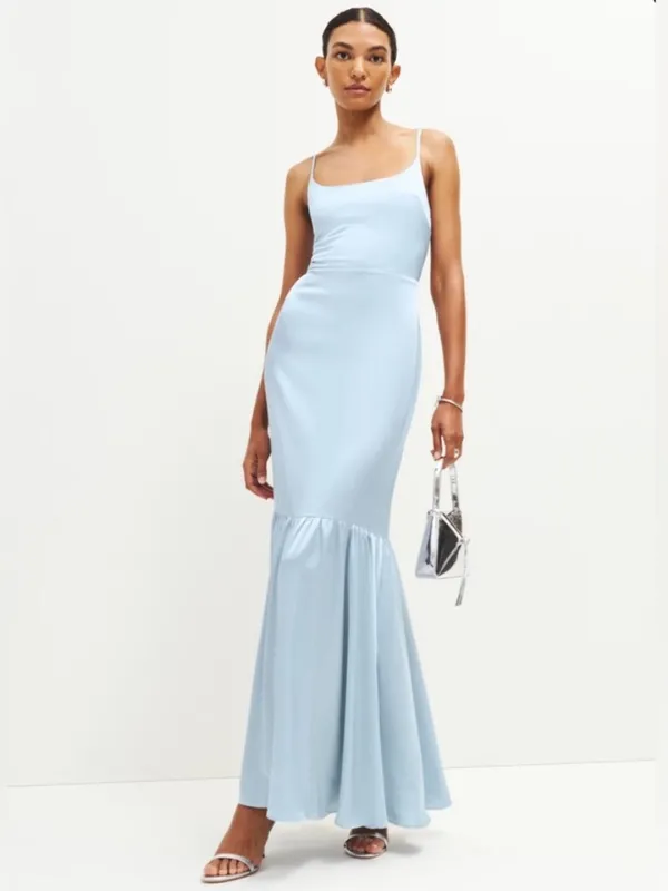 Reformation Nasha Satin Dress in Mineral Blue Maxi Formal Gown NWT Size 4 - Image 12