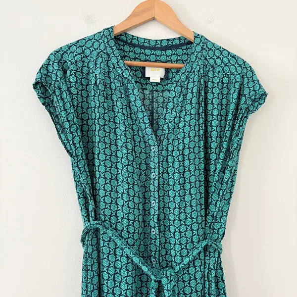 Maeve Geoscope Jumpsuit Small Green Blue Boho Graphic Print Button Front Belted - Image 5