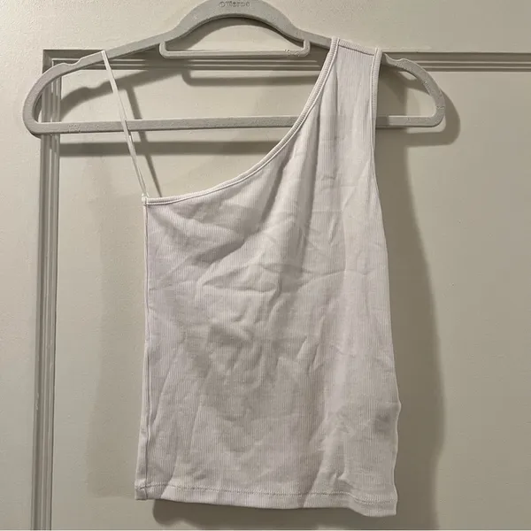Madewell Brightside Rib One-Shoulder Tank in Eyelet white Size XSmall NWT - Image 4