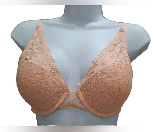 NWT Auden The Sublime Women’s Lace Plunge Push-Up Bra in Peach Size 34DDD - Image 3