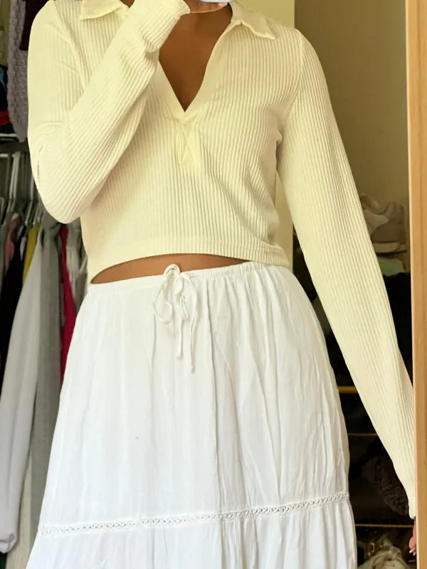 Long Sleeve White Cropped Top - Image 3
