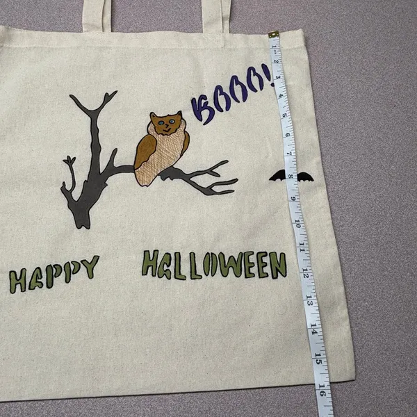 Handmade Hand Painted Halloween Owl Cotton Tote Bag - Image 7