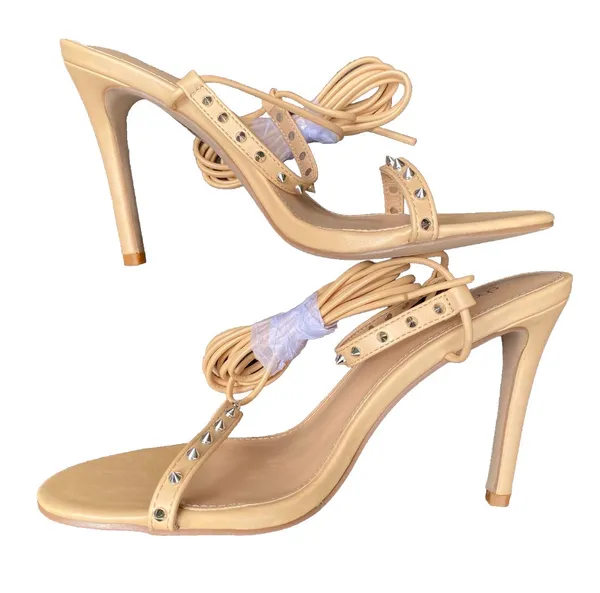 ✨ NEW ShoeDazzle Size 8.5 Nicoletta Nude Beige Studded Strappy Sandals Stilettos Heels $50.00 ✨ - Image 3