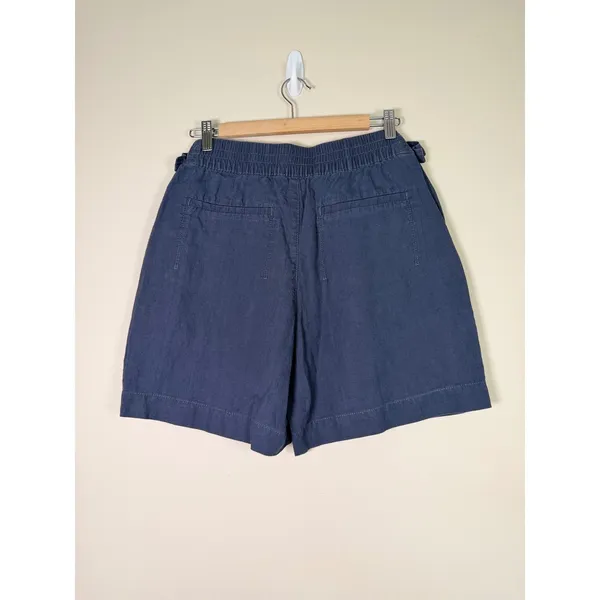 Athleta Cabo Linen Shorts Navy Blue 586829-02 Womens Size 8 Elastic‎ Side Buckle - Image 6
