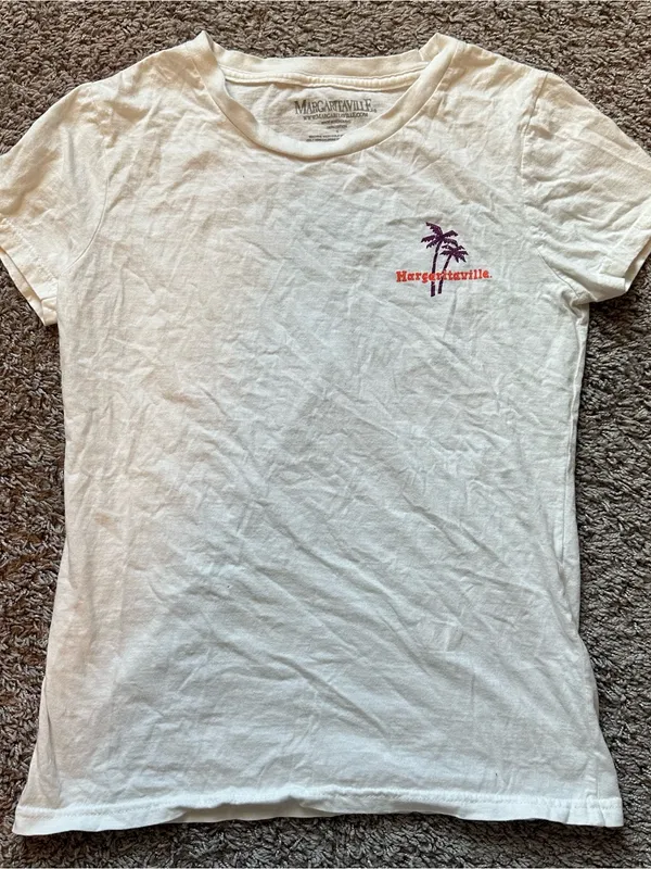Margaritaville White Tee with Pink, Purple & Orange Sunset Palm Graphic - Image 2