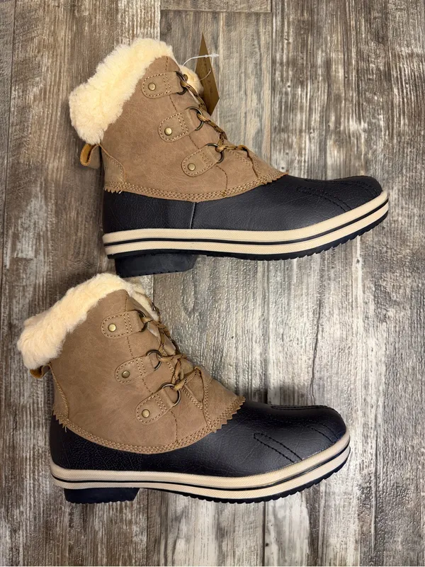 PAWZ Brown and Black Faux-Fur Lined Lace-Up Winter Rain Boot Size 10 - Image 8