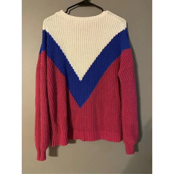 Time & Tru Women Multicolor Cotton Scoop Neck Long Sleeve Knit Sweater L - Image 5