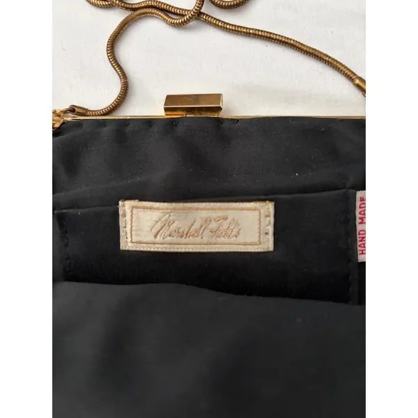 Vintage Marshall‎ Fields Black Beaded Clutch Hand Made Evening Bag Gold Chain - Image 8